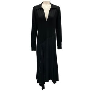 VICTORIA BECKHAM BLACK LONG SLEEVED WOOL KNIT AND CREPE MAXI DRESS